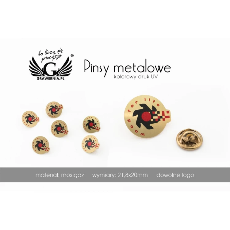 Brass Pins with Your Logo - size 22x20mm - UV Print - PS042