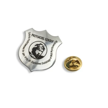 Pinsy School Friend - Steel Shields with Any Graphics - Size 27x30mm - Laser Engraving - PS035
