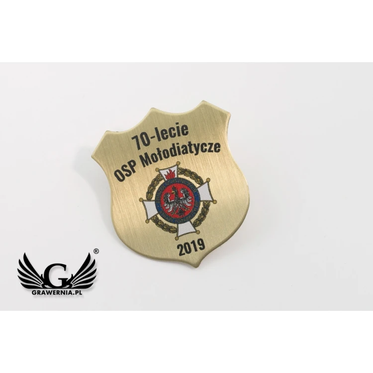 Pinsy - Brass Shields with Your Logo - size 27x30mm - UV print - PS034