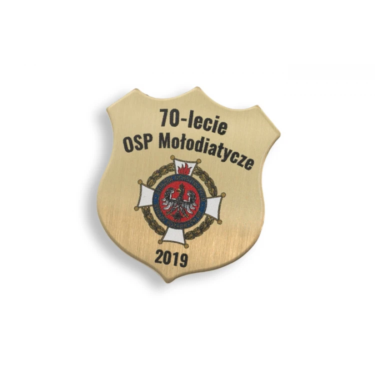 Pinsy - Brass Shields with Your Logo - size 27x30mm - UV print - PS034