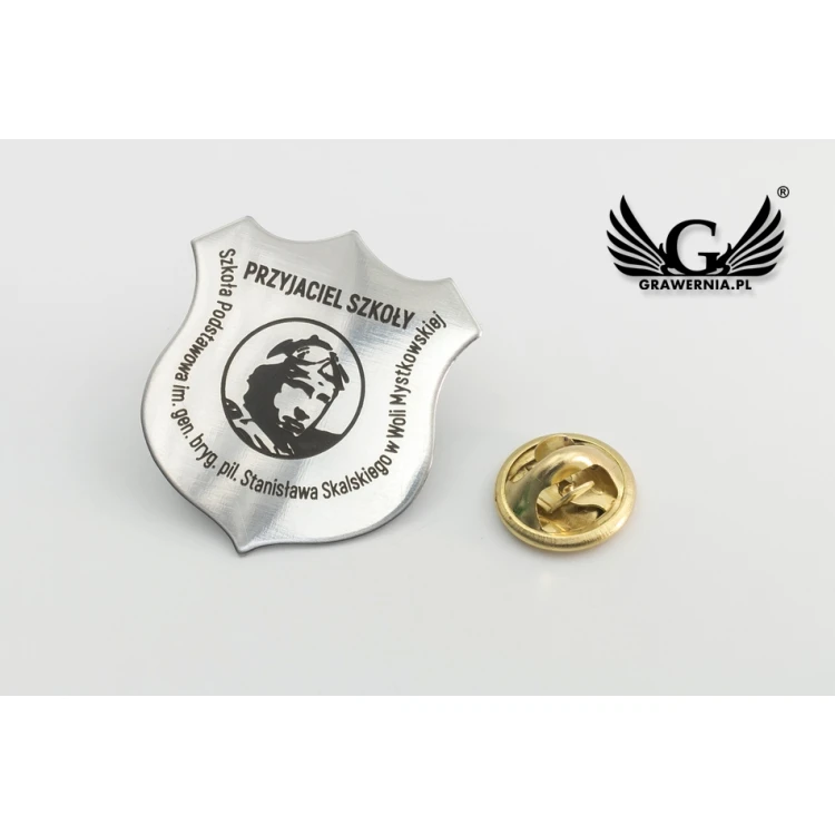 Pinsy School Friend - Steel Shields with Any Graphics - Size 27x30mm - Laser Engraving - PS035