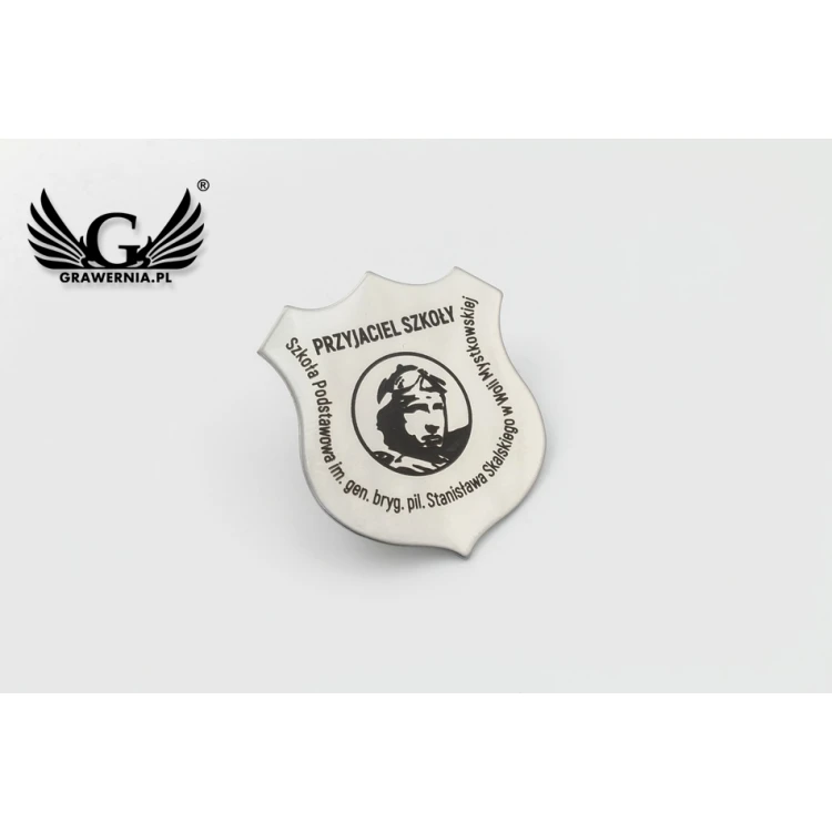 Pinsy School Friend - Steel Shields with Any Graphics - Size 27x30mm - Laser Engraving - PS035