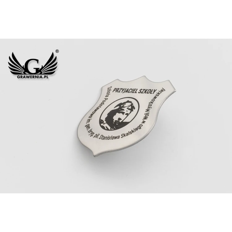 Pinsy School Friend - Steel Shields with Any Graphics - Size 27x30mm - Laser Engraving - PS035