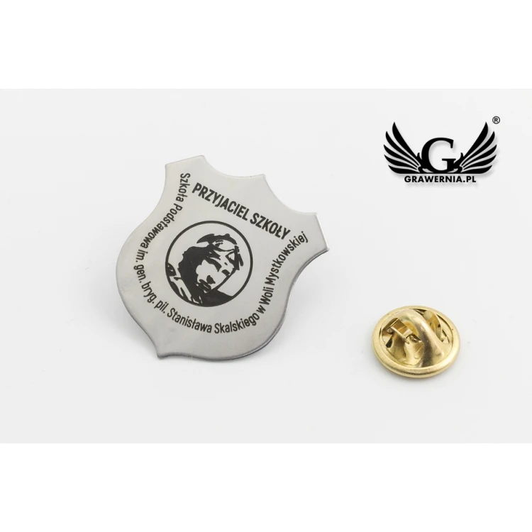 Pinsy School Friend - Steel Shields with Any Graphics - Size 27x30mm - Laser Engraving - PS035