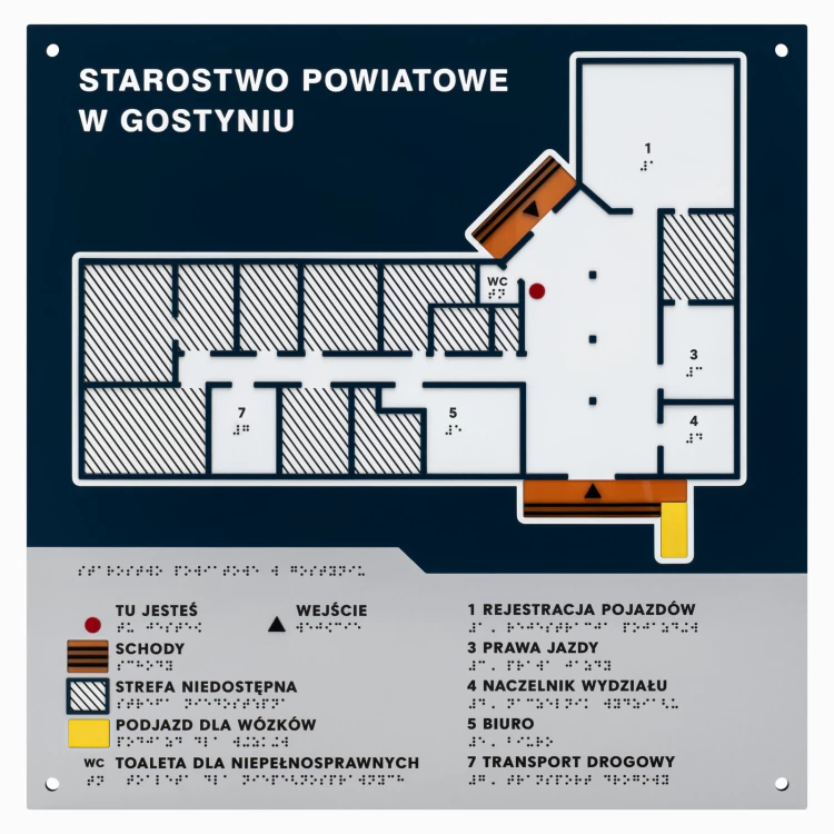 Braille tile plan - PVC hard, ADA plastic, laminate and acrylic - Dimension 475x480 mm - TAB675