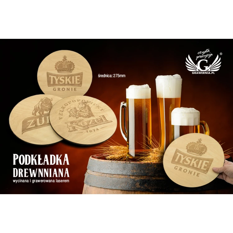 Wooden coaster laser cut and engraved - diameter: 275mm