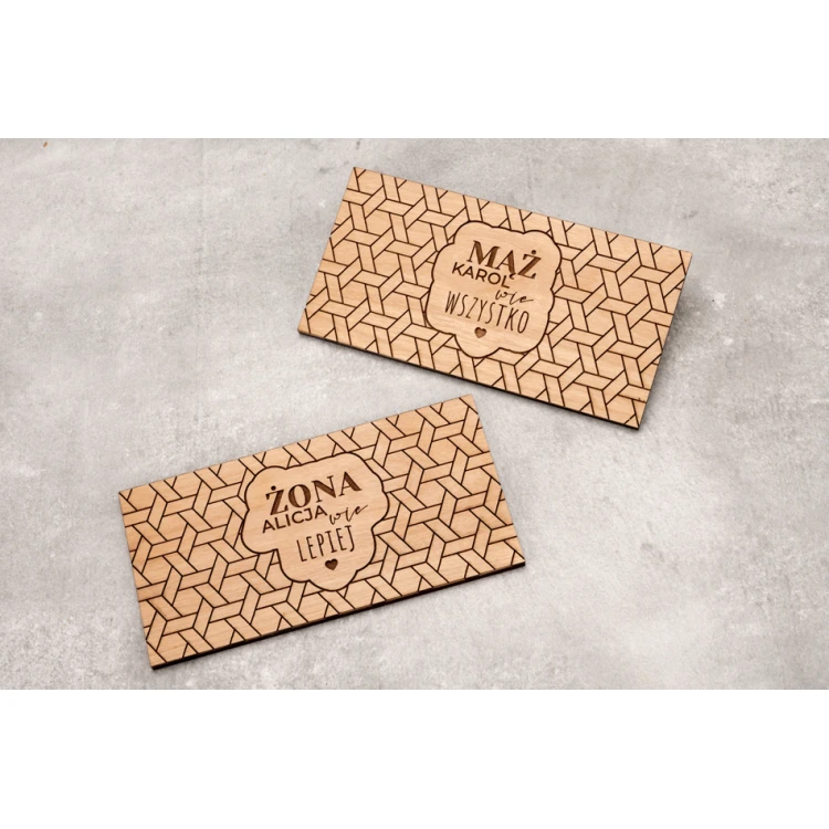 Coasters 2 pcs. made of solid alder wood - Husband knows everything, wife knows better - dim. 158x80mm - PDK007