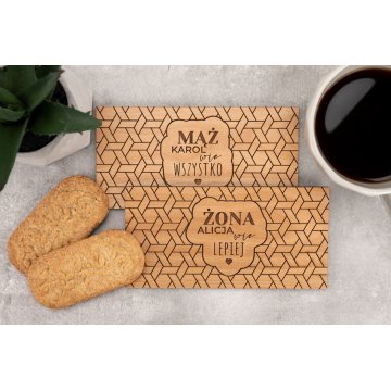 Coasters 2 pcs. made of solid alder wood - Husband knows everything, wife knows better - dim. 158x80mm - PDK007