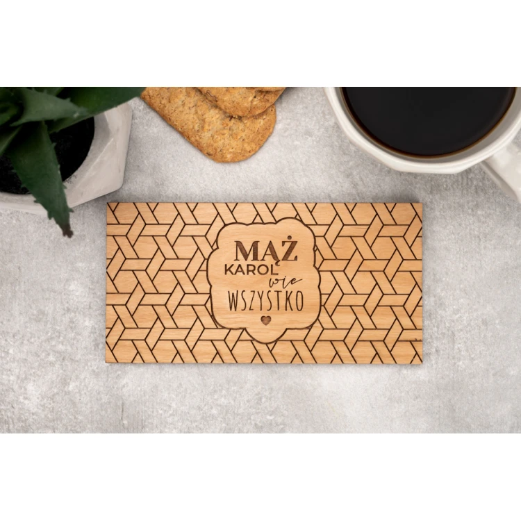 Coasters 2 pcs. made of solid alder wood - Husband knows everything, wife knows better - dim. 158x80mm - PDK007