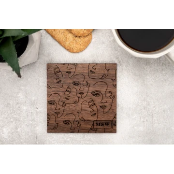 Walnut Solid Wood Coasters 2 pcs - Engraving of Any Logo, Initials - Size 100x100mm - PDK009