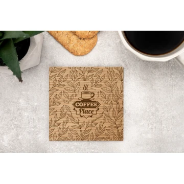 Coasters 2 pcs. made of solid oak wood - logo engraving - dim. 100x100mm - PDK017