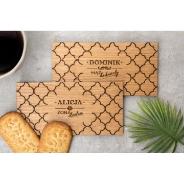 Coasters 2 pcs. made of solid oak wood - Perfect Husband, Ideal Wife - size 161x81mm - PDK021