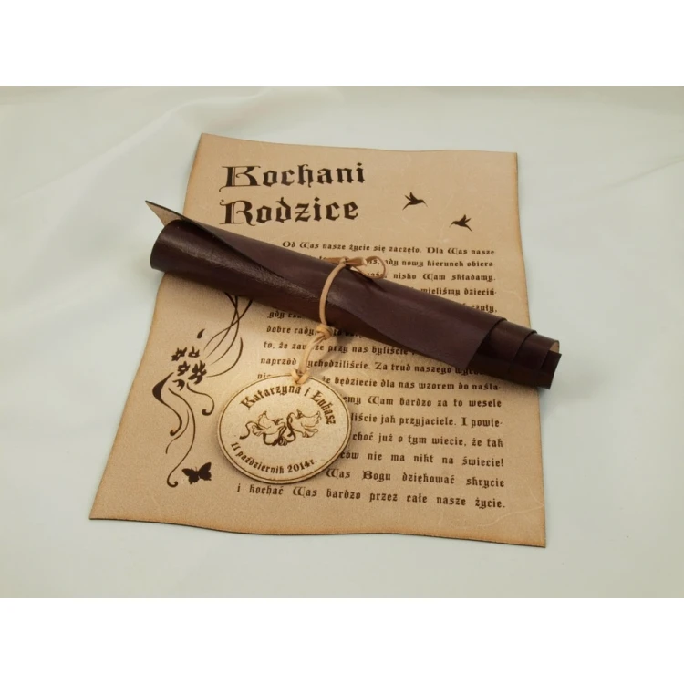 Thank You for Parents - Leather Diploma with Medal, Tied with a Thong - DSK006