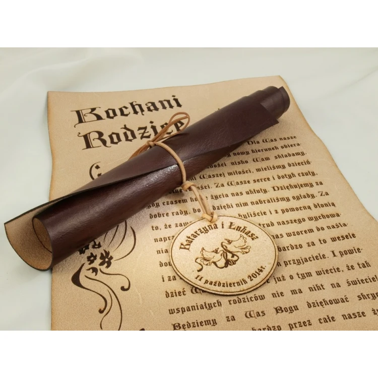 Thank You for Parents - Leather Diploma with Medal, Tied with a Thong - DSK006