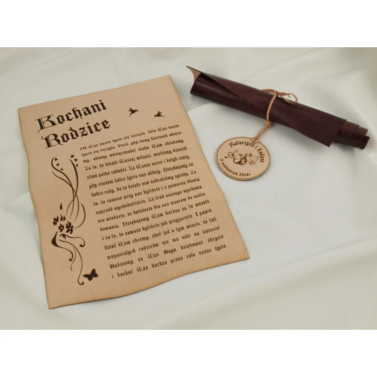 Thank You for Parents - Leather Diploma with Medal, Tied with a Thong - DSK006