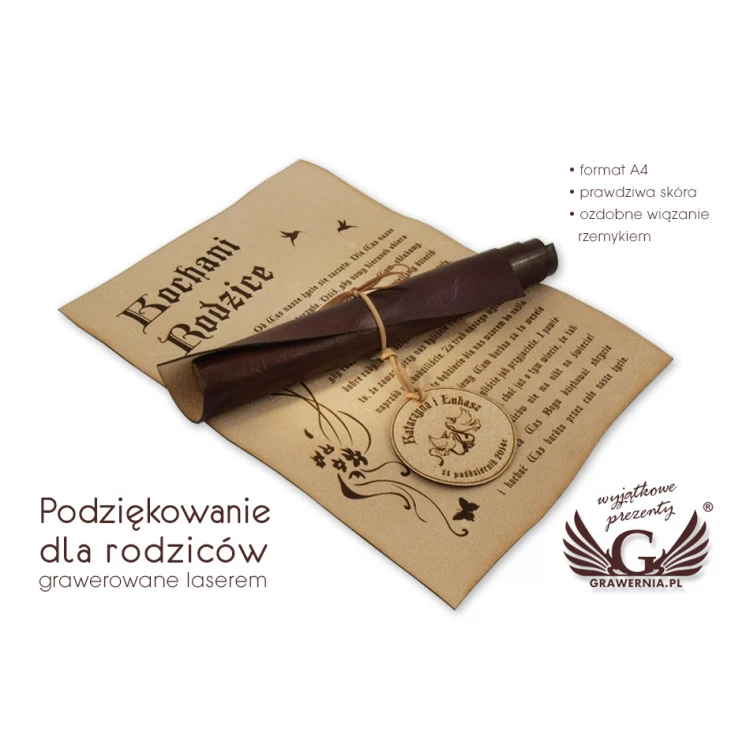 Thank You for Parents - Leather Diploma with Medal, Tied with a Thong - DSK006