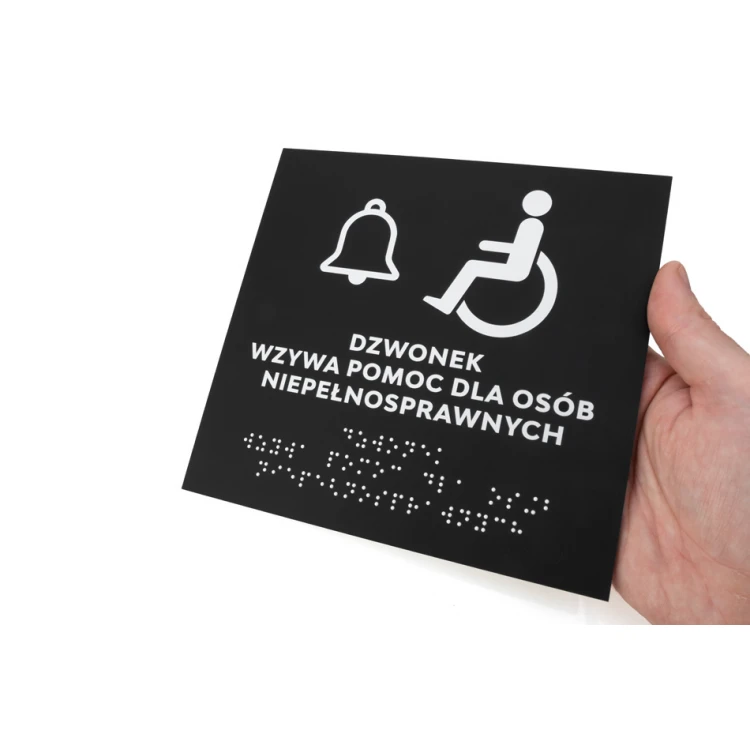 Assistance for the Disabled - Braille Signage - Matte Black Acrylic - Size 180x170mm - DARK - TAB425