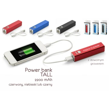 Power Bank TALL 2200 mAh - in three colors with any engraving