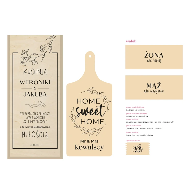 Gift for Young Couple - rolling pin, board, spoon, stick, pestle, muddler - PDM003
