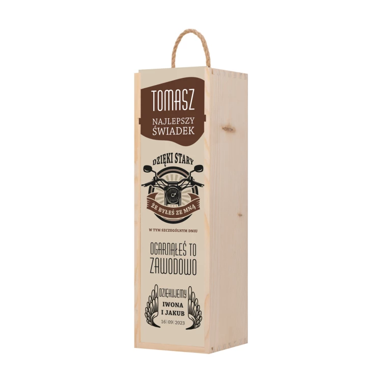 Gift for a witness - wooden alcohol box with name - dim. 110x360mm - SK101