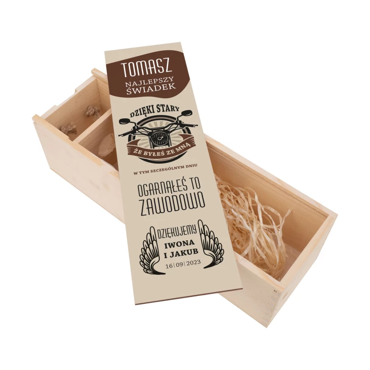 Gift for a witness - wooden alcohol box with name - dim. 110x360mm - SK101