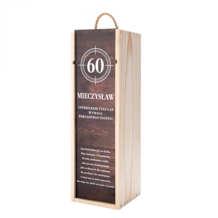 60th Birthday Gift - Wooden Alcohol Box with Bottle Label - SK088