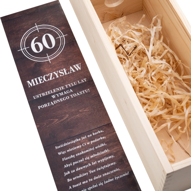 60th Birthday Gift - Wooden Alcohol Box with Bottle Label - SK088