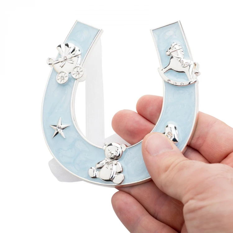 Gift for Holy Baptism - Blue Pearl Clay Horseshoe of Luck - PSZ004