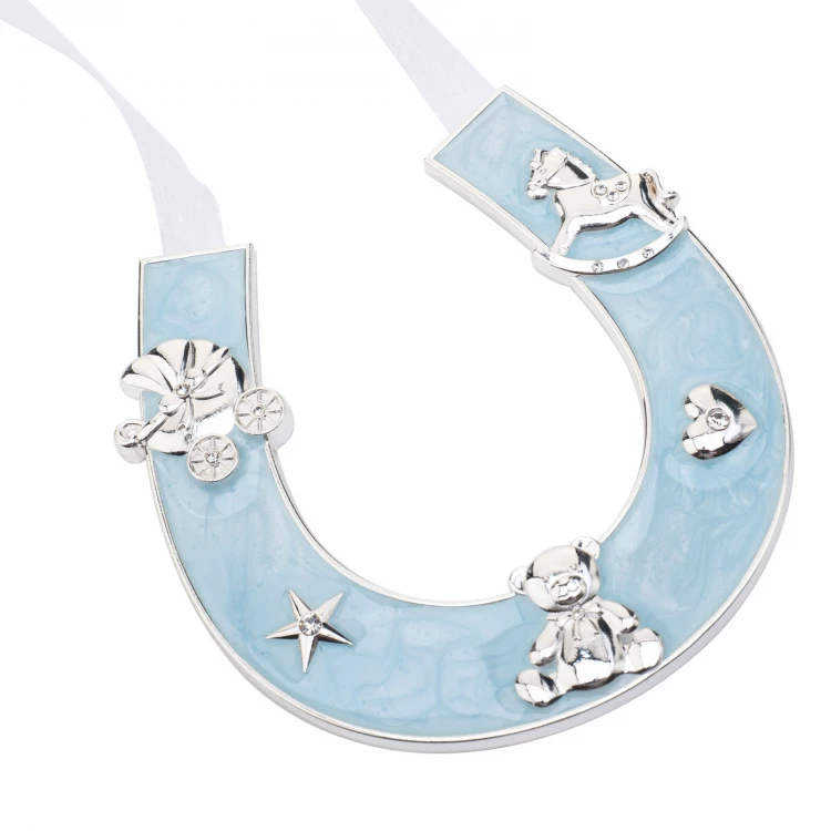 Gift for Holy Baptism - Blue Pearl Clay Horseshoe of Luck - PSZ004