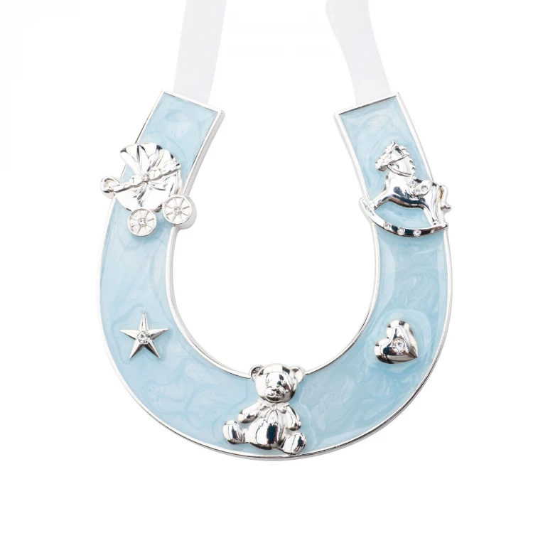 Gift for Holy Baptism - Blue Pearl Clay Horseshoe of Luck - PSZ004