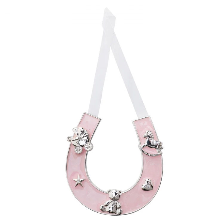 Gift for Holy Baptism - Pink Pearl Clay Horseshoe of Luck - PSZ003