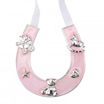 Gift for Holy Baptism - Pink Pearl Clay Horseshoe of Luck - PSZ003