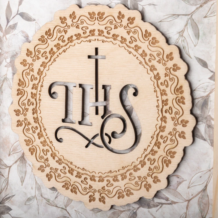 Communion Gift - prayer, greeting card, white cross, wooden box - COM016