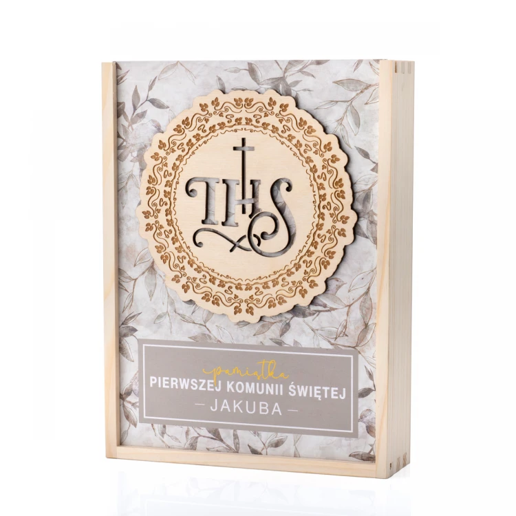 Communion Gift - prayer, greeting card, white cross, wooden box - COM016