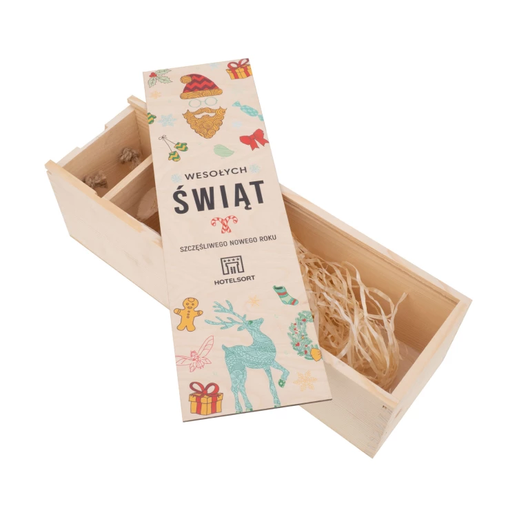 Holiday Gift with Your Logo - Wooden Alcohol Box - dim. 110x360mm - SK092
