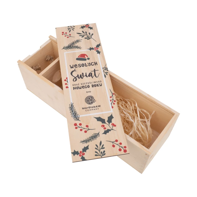 Holiday Gift with Your Logo - Wooden Alcohol Box - dim. 110x360mm - SK095