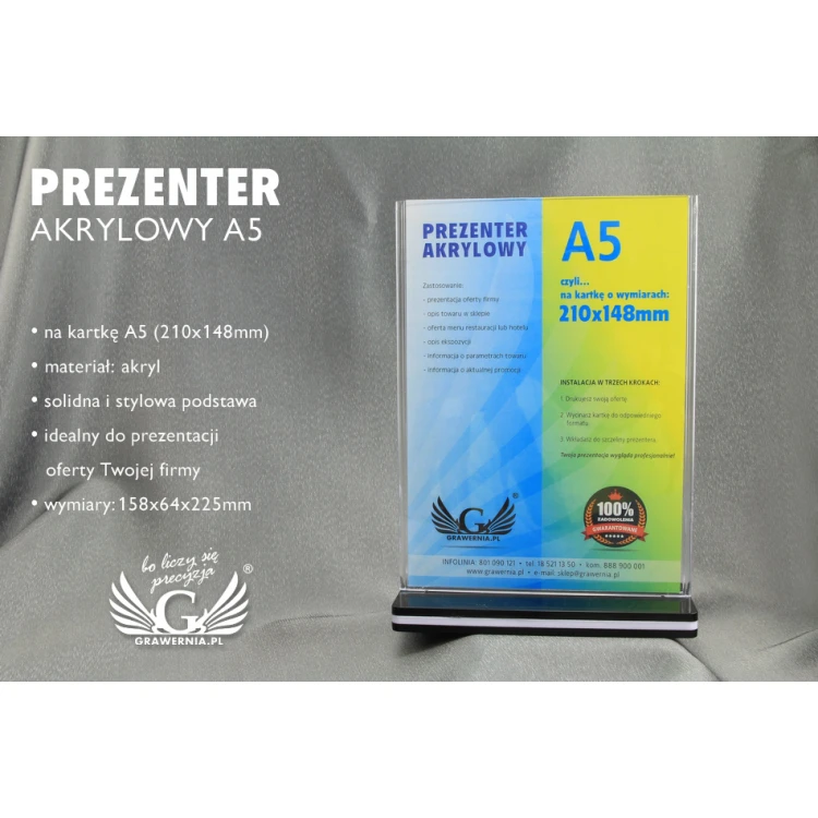 Acrylic A5 Card Presenter VERTICAL (210x148mm) - model PR012