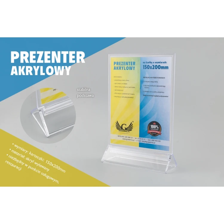 Stand, plastic display for a card of 150x200mm dimensions - model PR016