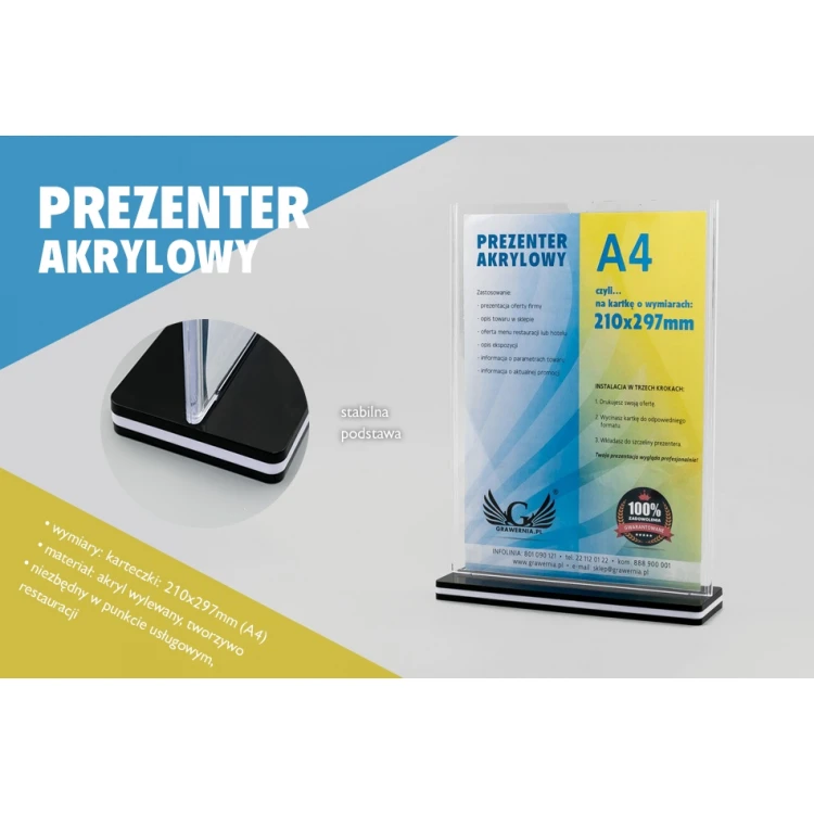 Stand, plastic display for a 210x297mm (A4) card - model PR019