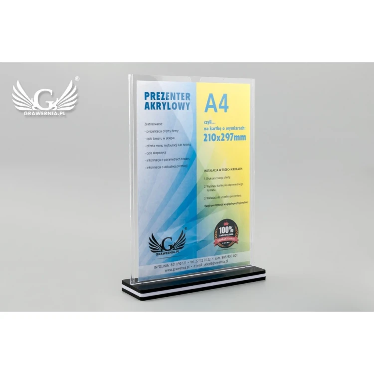 Stand, plastic display for a 210x297mm (A4) card - model PR019