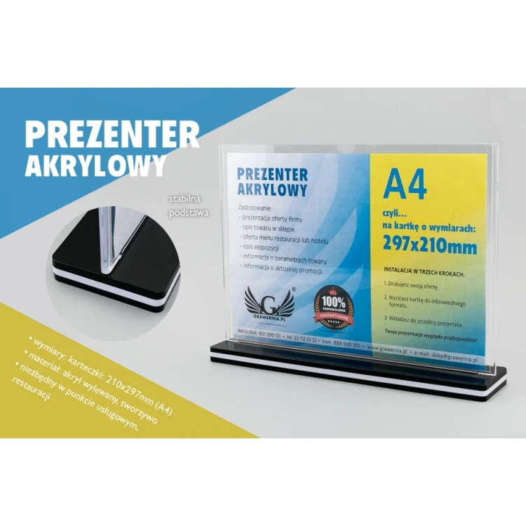 Stand, plastic display for a 297x210mm (A4) card - model PR020