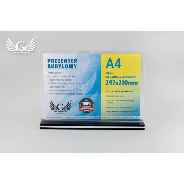 Stand, plastic display for a 297x210mm (A4) card - model PR020