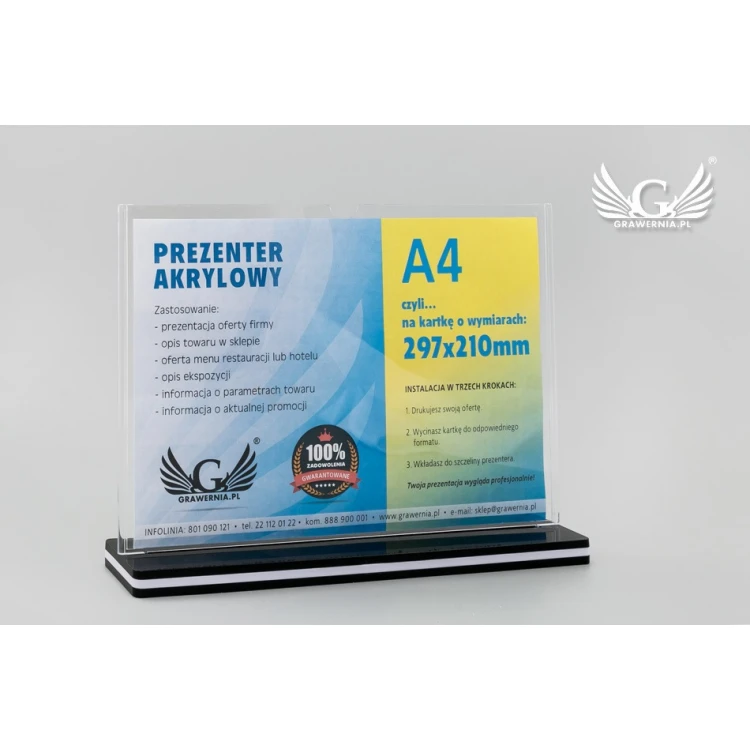 Stand, plastic display for a 297x210mm (A4) card - model PR020