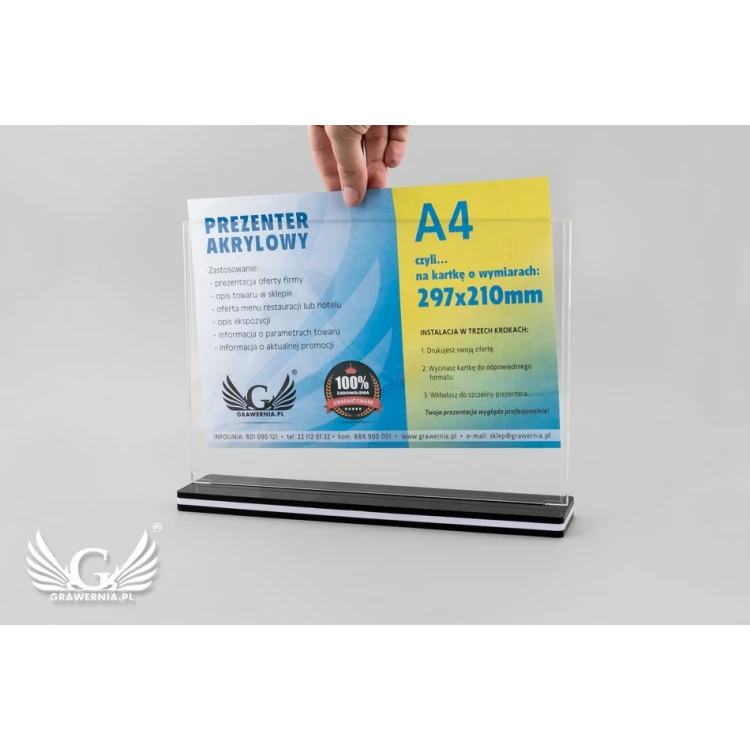 Stand, plastic display for a 297x210mm (A4) card - model PR020