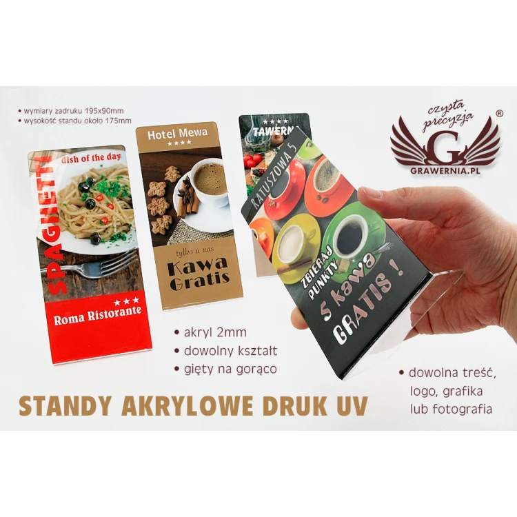 Acrylic Presenter - dimensions 195x90x2mm - UV digital print stand - model STUV001