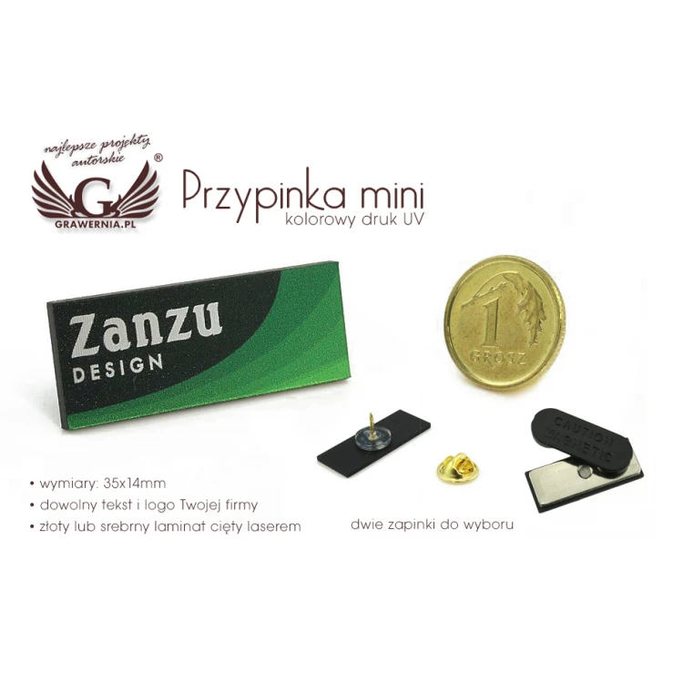 Mini Pins/Badges with Your Logo - UV Color Print - Size 35x14mm - PS012