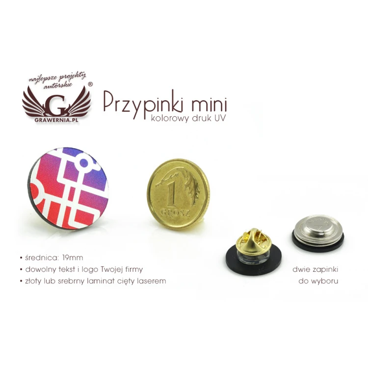 Mini Pins/Badges with Your Logo - UV Color Print - 19mm Diameter - PS013