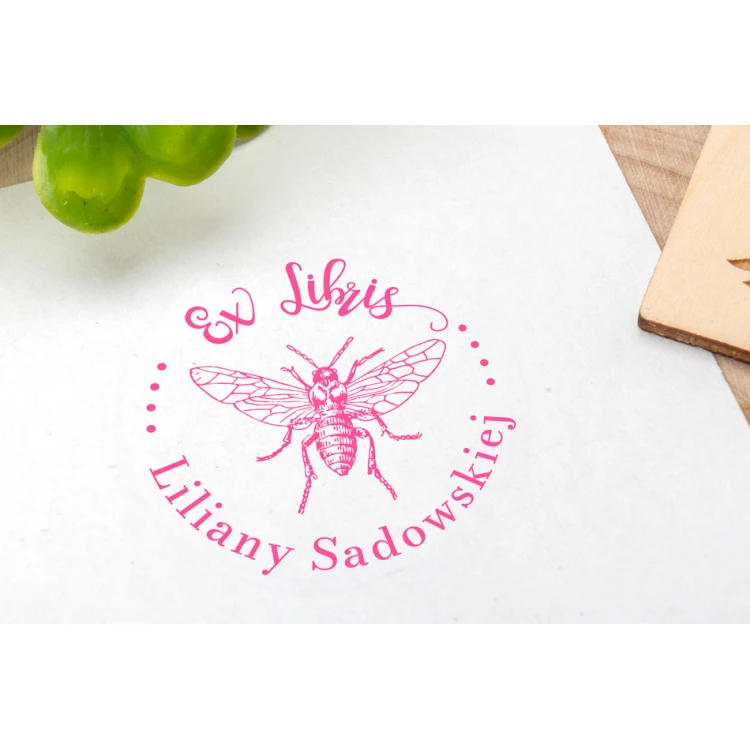 Ex Libris Stamp for Ink Imprinting - Bee - Handle Diameter 40mm - EX004