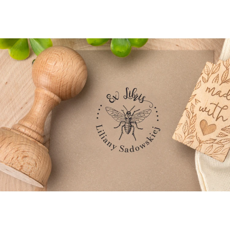 Ex Libris Stamp for Ink Imprinting - Bee - Handle Diameter 40mm - EX004