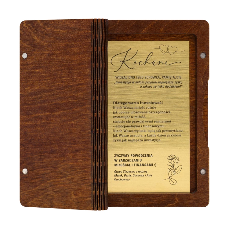 Money box with engraving and dedication - personalised wedding gift - size 110x170mm - SNP001